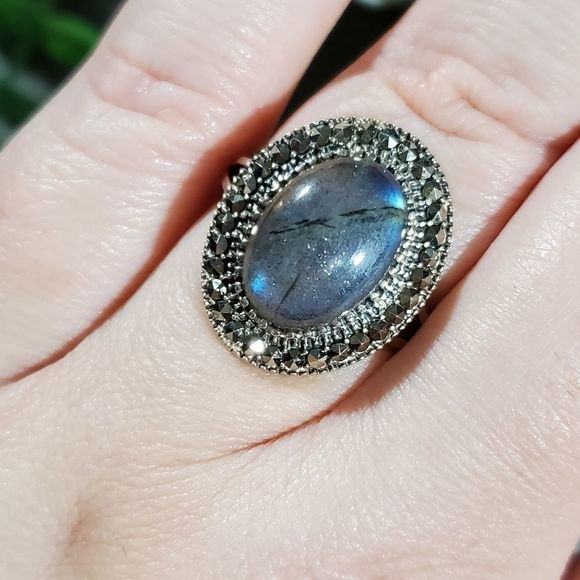 Sterling silver Labrodite and marcasite ring 10 Sterling silver Labrodite and marcasite ring‎ 10